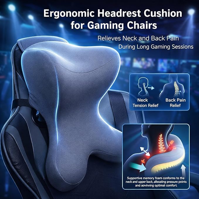 Car Neck Pillow for Driving Seat headrest Pillow/Gaming Chair Pillow with Adjustable Strap Removable Cover Ergonomic Design Neck Support Pillow for Car, Office Chair, Gaming Chair (Grey)