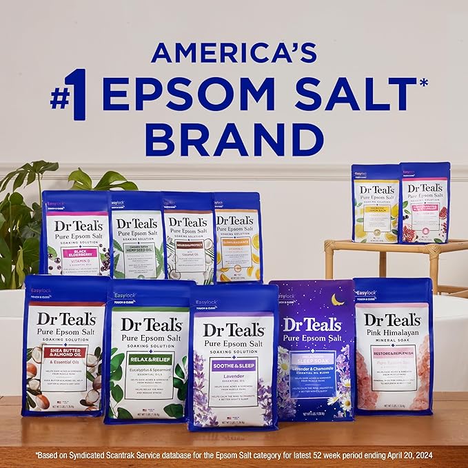 Dr Teal's Epsom Salt Soaking Solution, Soothe & Sleep, Lavender, 3lbs (Pack of 4)