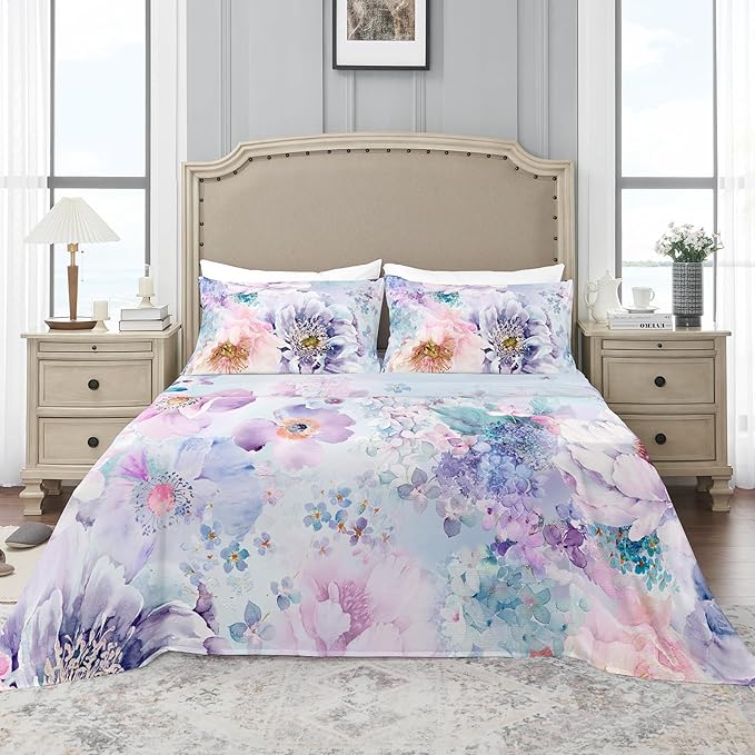 YIYEA King Size Pillow Cases Set of 2, Ultra Soft Double Brushed Microfiber Pillowcases King, Floral Bed Pillow Covers, Fade Resistant, Easy Slip-On (20"x36")