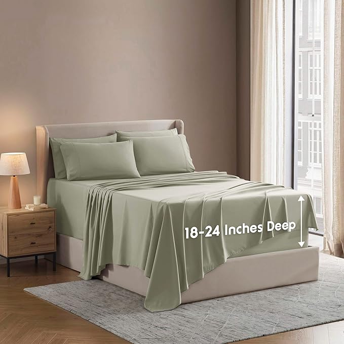 Nestl Extra Deep Twin XL Sheet Set - 4 Piece Breathable & Cooling Sheets - Hotel Luxury Bedding Set w/18-24 Inch Deep Pockets - Easy & Secure Fit - Super Soft, Wrinkle Free & Comfy - Light Sage
