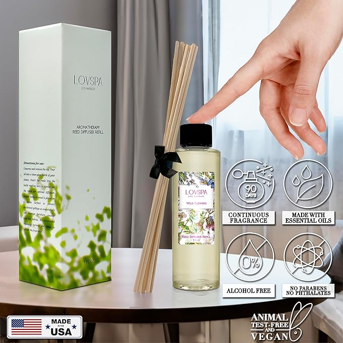 Wild Flowers Diffuser Oil - Luxury Essential Oils for Diffuser Refill & Air Freshener Room Spray - Long-Lasting & Natural Home Fragrance, Scented Oil for Diffusers, USA Made, 4oz