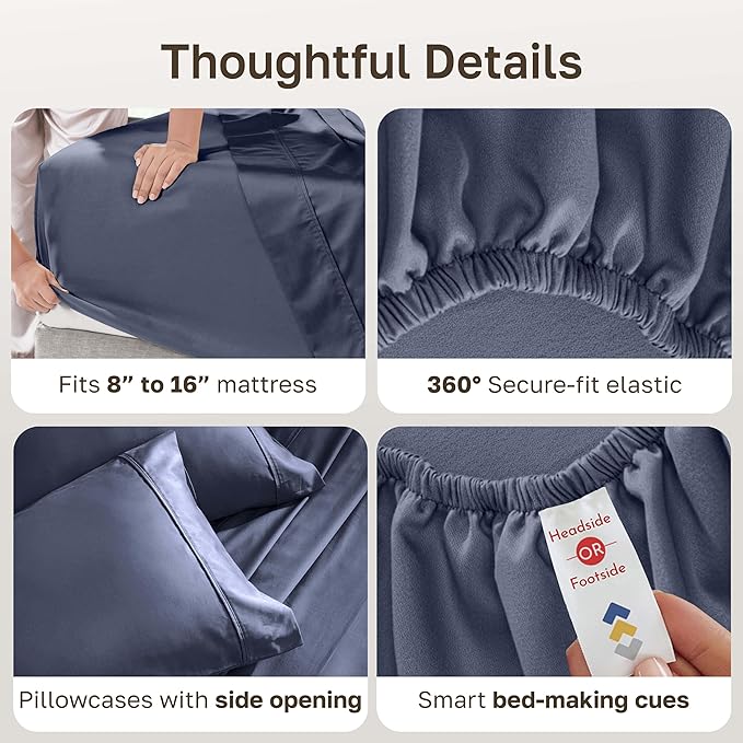 California Design Den Soft 100% Cotton Full Size Bed Sheets Set, 400 TC Good Housekeeping Award Winner, Smooth Sateen Finish with Deep Pockets, Cozy and Durable Full Bedding Set - Indigo Dusty Blue