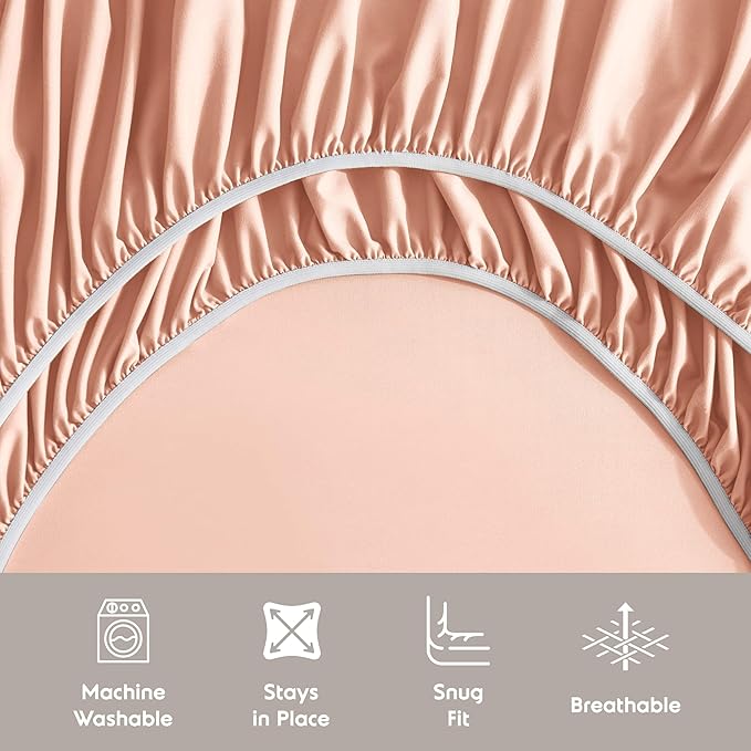 Nestl Extra Deep Split King Sheet Set - 7 Piece Breathable & Cooling Sheets - Hotel Luxury Bedding Set w/18-24 Inch Deep Pockets - Easy & Secure Fit - Super Soft, Wrinkle Free & Comfy - Peach Beige