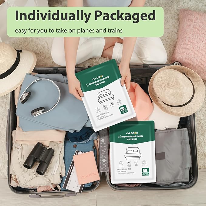 2 Pack Disposable Bed Sheets Queen, Disposable Travel Sheets for Travel with Quilt Cover and Pillowcase, Disposable Bedding Travel Bedding Disposable Sheets for Hotel Hospital