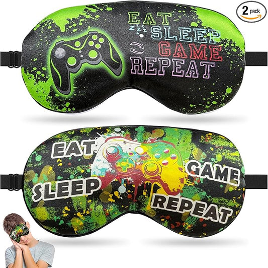 2 Pcs Boys Sleep Eye Mask, Guys Blackout Sleeping Silk Mask for Kids Adult Children's Travel Eye Mask Eye Cover Blindfold for Game (2 Pcs Game Mask - Style 4)