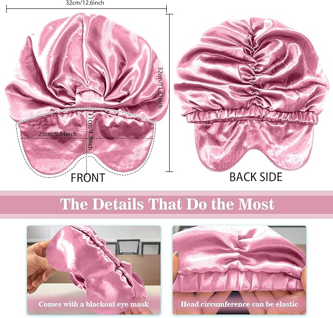 2-in-1 Satin Sleep Bonnet with Eye Mask for Women –Silk-Lined Hair Bonnet for Sleeping, Adjustable, Anti-Frizz for Curly Hair