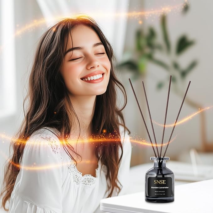 SNSE Garden Lavander Reed Diffuser Set | 3.38 oz Scent Fragrance Oil Diffuser for Bedroom, Bathroom, Home Décor and Gift, Decorative Air Fresheners with Sticks
