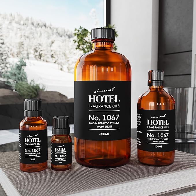 AirScent Hotel Diffuser Oil No. 1067 - Smoky Tobacco, Tonka, Warm Spices - Premium Fragrance Oil for Ultrasonic and Waterless Diffusers and Crafting - 30 mL, 1 fl oz Glass Dropper Bottle