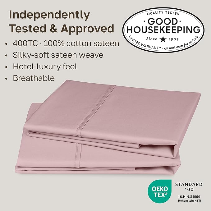 California Design Den Queen/Standard Pillow Cases Set of 2-400 Thread Count Sateen, Natural 100% Cotton, Pillow Covers Queen Size, Soft, Roomy and Breathable - Mauve