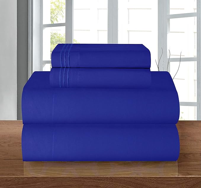 Elegant Comfort Luxury 1500 Premium Hotel Quality Microfiber 4-Piece Sheet Set - Wrinkle Resistant, All Around Elastic Fitted Sheet, Deep Pocket up to 16", Full, Royal Blue