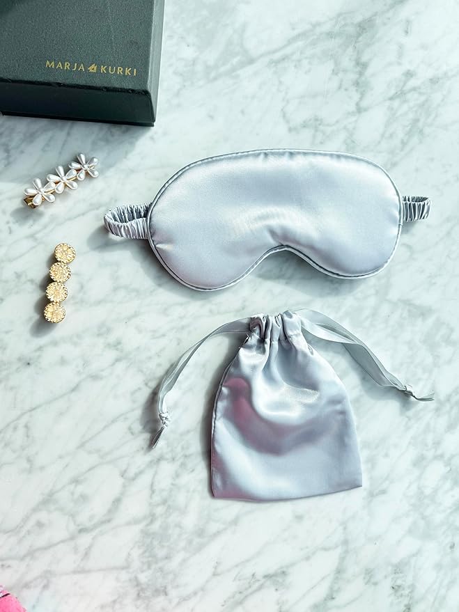 Silk Eye Mask for Sleeping - Satin Eye Cover with Silk Storage Bag Silvery