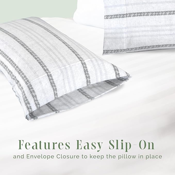 Elegant Comfort Ultra Soft Set of 2 Striped Print Pillowcases - 1500 Premium Hotel Quality Microfiber, Soft and Smooth Envelope Closure 2-Piece Pillow Covers - King, Traci Gray