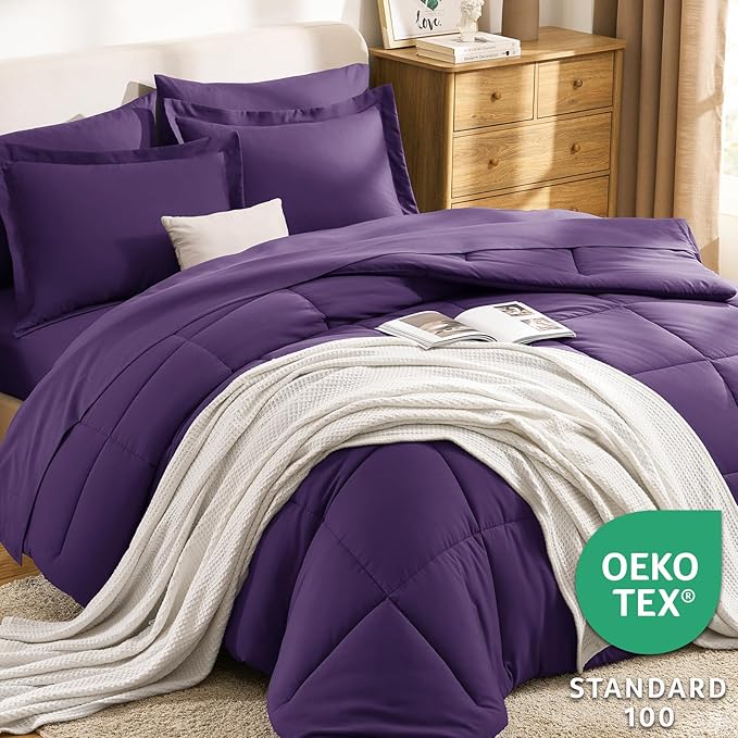 CozyLux King Size Comforter Set Purple - 7 Pieces Bed in a Bag King, Okeo-Tex Certifited Bedding Set, All Season Soft Bed Set with Down Alternative Comforter, Sheets, Pillowcases & Pillow Shams