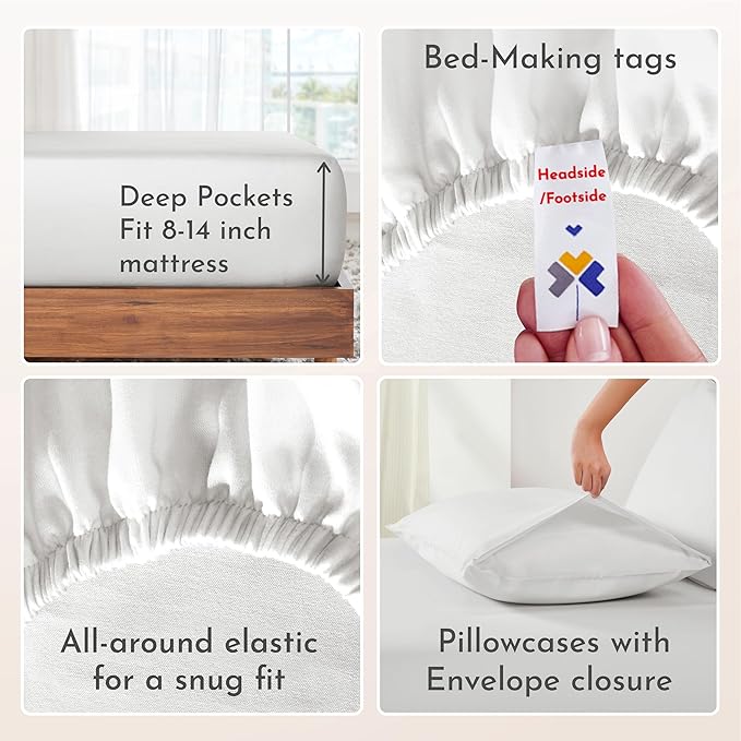 California Design Den Deep Pocket Queen Sheets Set - Natural 100% Cotton Sheets Queen Size Bed Set, Soft Sateen Weave, Breathable and Durable Bedding Ivory (Eggshell)