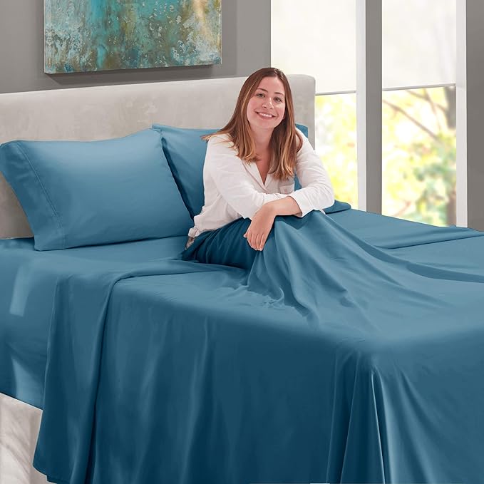 Nestl King Size Sheet Set, 4 Piece Extra Deep Pocket (18-24 inches), Microfiber, Hotel Luxury, Soft, Breathable, Wrinkle-Free, Easy to Care, Blue Heaven