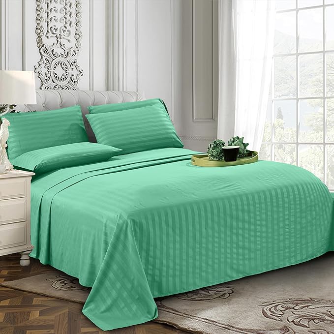 Elegant Comfort Softest and Coziest 4-Piece Sheet Set - 1500 Premium Hotel Quality Microfiber - Deep Pocket, Wrinkle Resistant 4-Piece Damask Stripe Bed Sheet Set, Twin XL, Paradise Teal