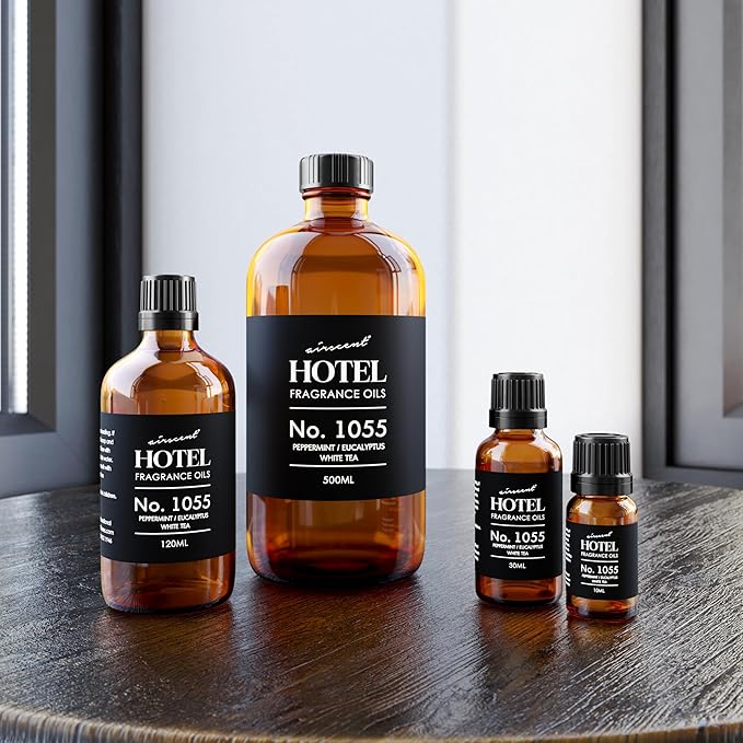 AirScent Hotel Diffuser Oil No. 1055 Inspired by Energize Hotel Scent - Peppermint Eucalyptus White Tea - Fragrance Oil Blend for Ultrasonic and Waterless Diffusers and Crafting - 10 mL