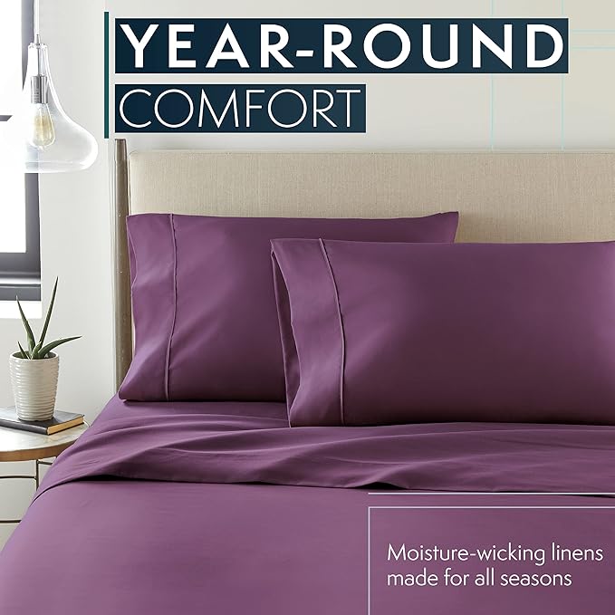HC Collection California King Sheet Sets, 4 pc Bed Sheets & Pillowcases Set - Machine Washable for Easy Care - Soft & Breathable All Season Microfiber Sheets with Deep Pockets - Purple
