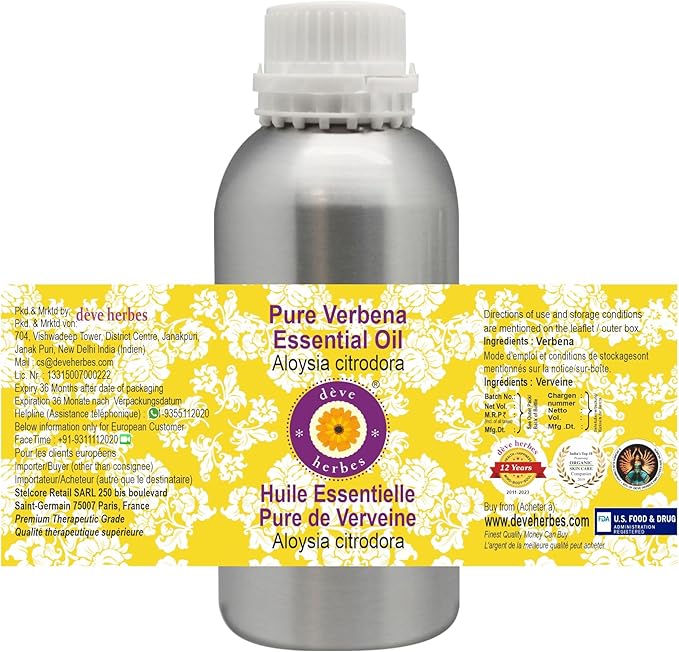 Deve Herbes Pure Verbena Essential Oil (Aloysia citrodora) Steam Distilled 300ml (10 oz)