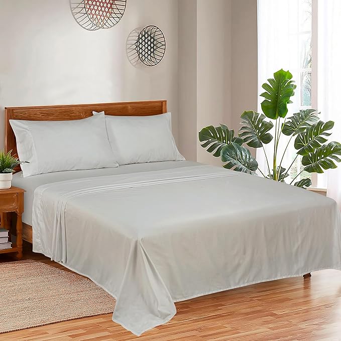 ROYALE LINENS 300 Thread Count 100% Long Staple Combed Cotton Sheet Set - 4 Piece King Bed Sheets - 1 Fitted, 1 Flat & 2 Pillow Cases - Soft Cool & Crisp Sheet Set (King, Dove)