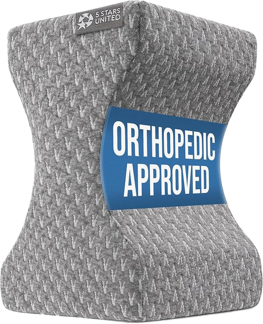 5 STARS UNITED Large Knee Pillow for Side Sleepers - Hip Pain Relief, Memory Foam Leg Cushion for Side Sleeping - Between Legs Pillow for Sciatica & Lower Back Pain, Gray