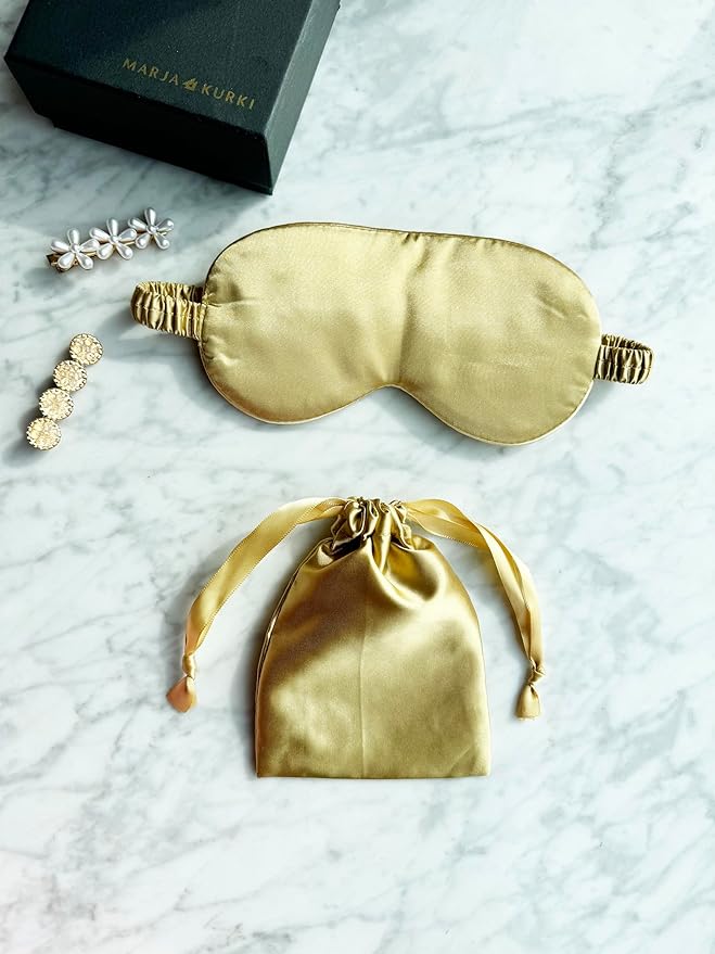 Silk Eye Mask for Sleeping - Satin Eye Cover with Silk Storage Bag Golden 3 Pcs Save 20%