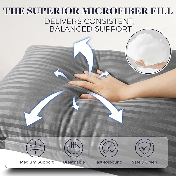 Basic Beyond King Size Pillows Set of 4 - Soft 20 x 36 Inches 4 Pack King Down Alternative Pillows for Back, Stomach or Side Sleepers, Grey