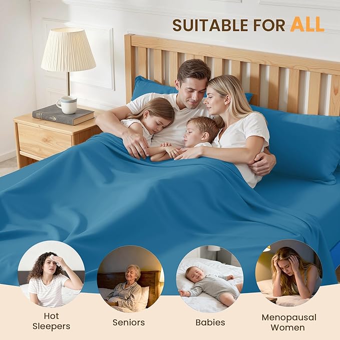 Cal King 4 Piece Bed Sheet Set - Ultra Imitation Cotton-Premium Breathable & Cooling Sheets - Hotel Luxury Bed Sheets Deep Pocket up to 15"(Denim Blue, California King)