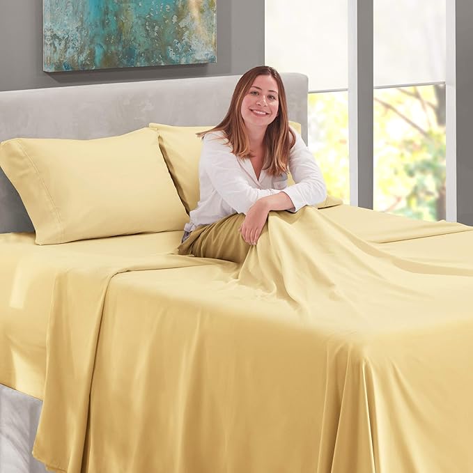 Nestl Twin Size Sheet Set, 4 Piece Extra Deep Pocket (18-24 inches), Microfiber, Hotel Luxury, Soft, Breathable, Wrinkle-Free, Easy to Care, Vanilla Yellow