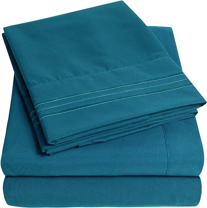 1500 Supreme Collection Extra Deep Pocket Sheets Set - Luxury Soft Bed Sheets, Wrinkle Free, Bedding, Over 40 Colors, 21 inch Extra Deep Pocket, Twin, Teal