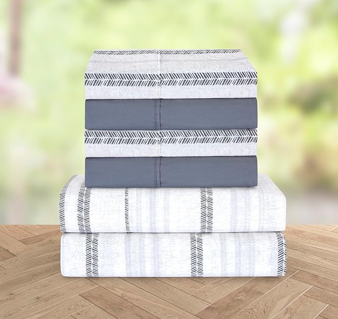 Elegant Comfort Softest and Coziest 6-Piece Sheet Set - 1500 Premium Hotel Quality Microfiber - Deep Pocket, Wrinkle Resistant 6-Piece Floral Bed Sheet Set, Full, Traci Gray