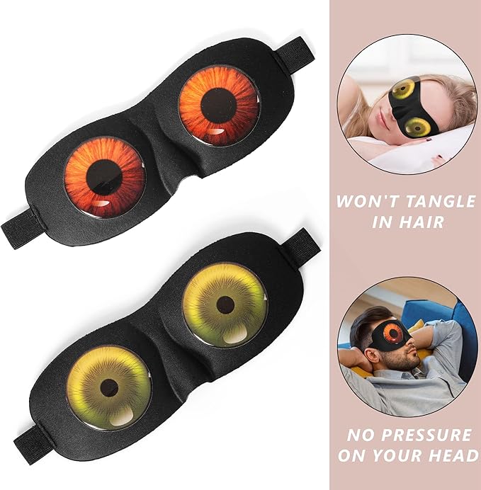Sleep Eye Mask for Men Women Kids Funny 3D Sleeping Mask Adjustable Strap 2 Pack Eye Shade Cover for Travel, Black(Assorted C)