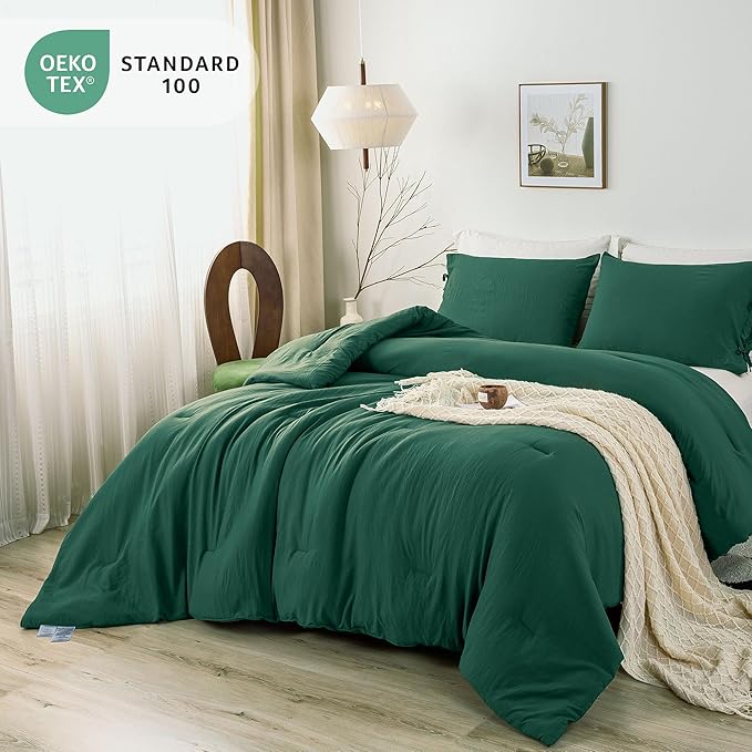 Softness Twin/Twin XL Bed Comforter Set, Comfy Cozy PolyCotton Bedding Blanket 1 Comforter Quilt & 1 Pillowcase Lightweight All Season for Kid Dorm Teens Girl Boy, Forest Emerald Hunter Green