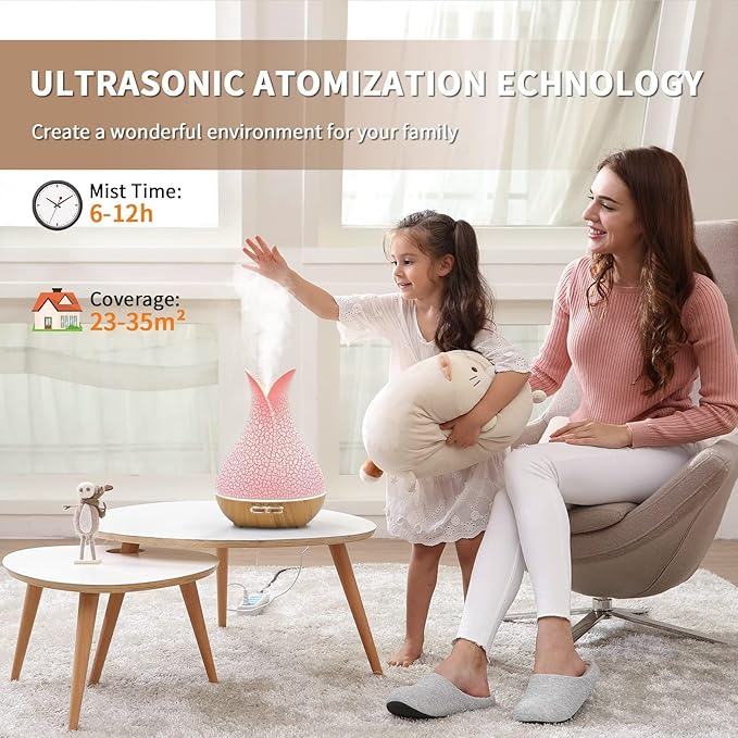 Essential Oils Diffuser, 500 ml Ultrasonic Aromatherapy Diffuser with 7 Ambient Lights 4 Timer Remote Self-Switching Off Waterless, Humidifier Diffuser for Home Large Room
