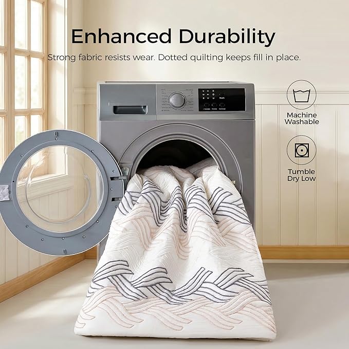 UNIKOME King Size Comforter Set White - Luxury Rope Embroidery Ultra Soft Lightweight Warm Bedding Set for All Seasons, 3 Pieces Down Alternative Bed Set with Comforter, 2 Pillowcases