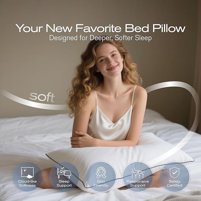 King Size Pillows Set of 4, Ultra Thick Down Alternative Bed Pillows,Cooling Hotel Quality King Size Pillows for Back, Stomach or Side Sleepers,Machine Washable (White,4 Pack)