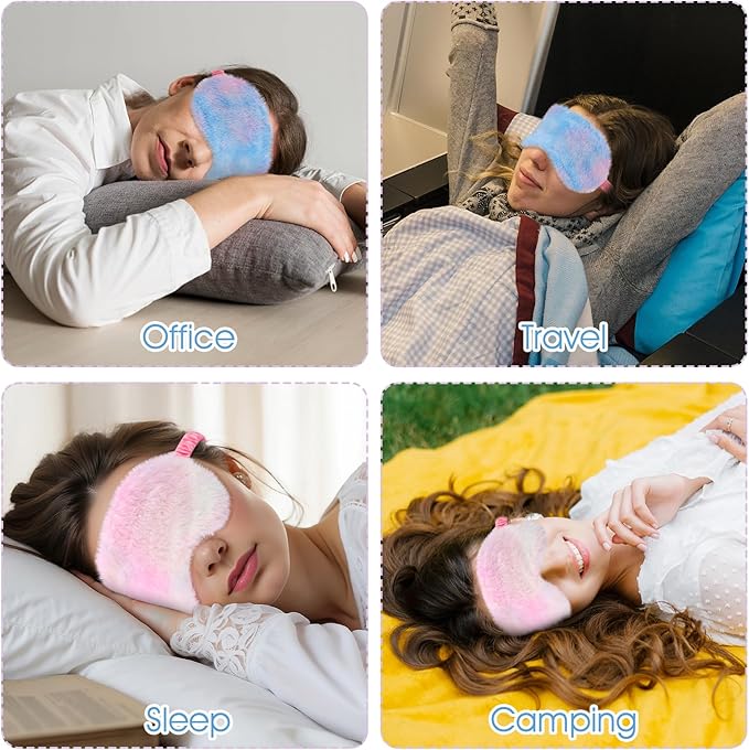 Oruola 2pcs Girls Eye Mask for Sleeping,Toddler Sleep Mask,Comfortable Plush Blindfold Satin Back Rainbow Faux Fur Sleep Masks for Kids Women Men Travel Nap,Colorful