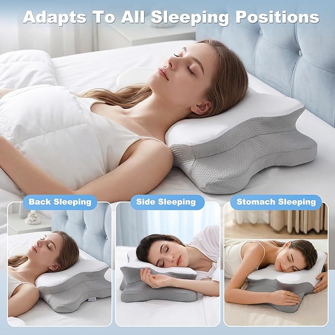 VYLEE Cervical Neck Pillow for Pain Relief, Ergonomic Memory Foam Pillow for Neck Support, Cooling Contour Orthopedic Pillow for Side, Back & Stomach Sleepers