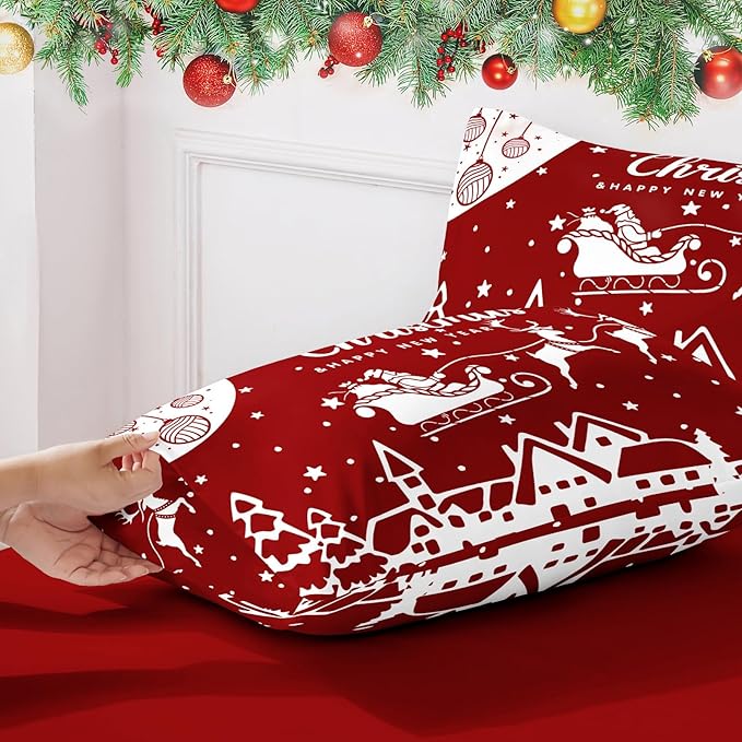 YIYEA Christmas Pillow Cases Queen Size Set of 2, Ultra Soft Double Brushed Microfiber Pillowcases Queen, Christmas Bed Pillow Covers, Fade Resistant, Easy Slip-On (20"x30")