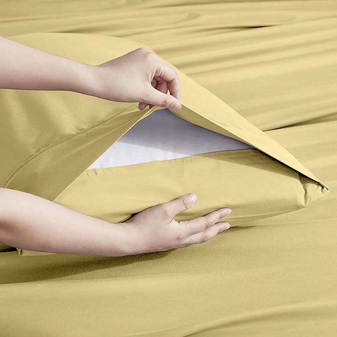 Nestl Extra Deep Twin XL Sheet Set - 4 Piece Breathable & Cooling Sheets - Hotel Luxury Bedding Set w/18-24 Inch Deep Pockets - Easy & Secure Fit - Super Soft, Wrinkle Free & Comfy - Custard Yellow