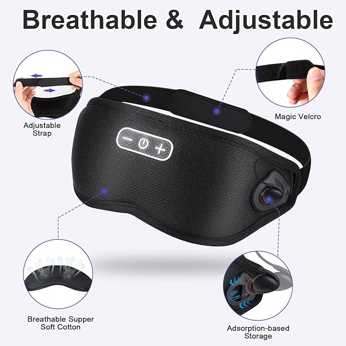 Sleep Headphones Wireless Bluetooth 5.4, 100% Blackout Sleep Mask with Bluetooth Headphones with HiFi Stereo in-Ear Earbuds, 3D Weighted Eye Mask for Sleeping Travel Meditation Men Women