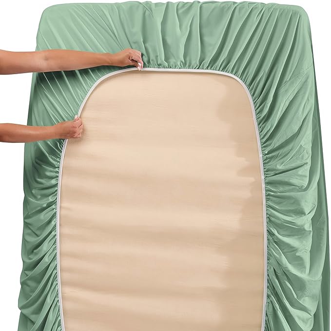 Nestl Twin XL Size Sheet Set, 4 Piece Extra Deep Pocket (18-24 inches), Microfiber, Hotel Luxury, Soft, Breathable, Wrinkle-Free, Easy to Care, Sage Green New