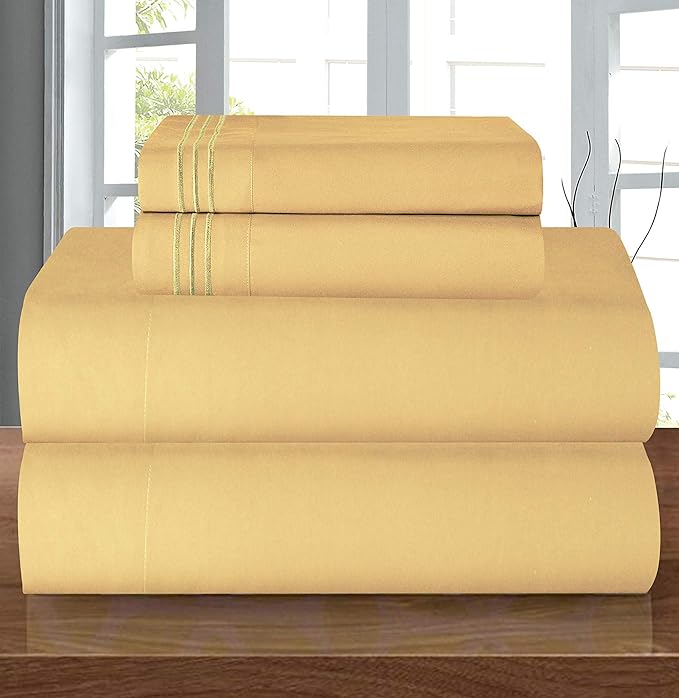 Elegant Comfort Luxury 1500 Premium Hotel Quality Microfiber 5-Piece Sheet Set - Wrinkle Resistant, All Around Elastic Fitted Sheet, Deep Pocket up to 16", Split King, Camel-Gold
