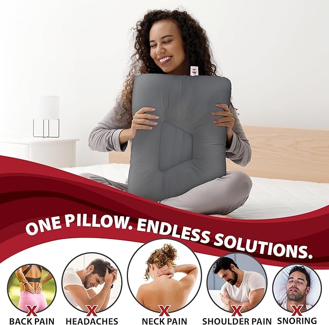 Core Products Tri-Core Cervical Support Pillow – Gentle (Medium Firmness) Orthopedic Neck Pillow for Pain Relief, Back and Side Sleepers – Ergonomic Contour Pillow – Assembled in USA, Midsize, Gray