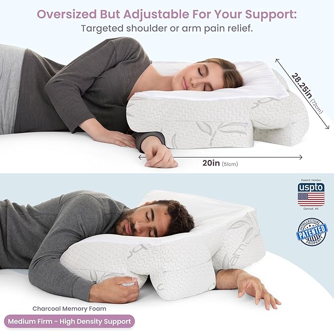 Wife Pillow Side Sleeper Pillow with Arm Hole for Shoulder Pain Relief, Arm Tunnel Design for Proper Neck & Spine Alignment, All-Night Comfort for Adults - Cooling Shredded Memory Foam
