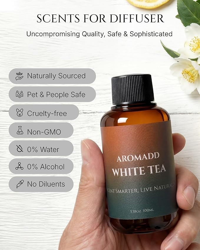 Aromadd Aromadd White Tea Diffuser Oil Inspired by Luxury Hotel Scent, Essential Oils for Waterless Diffuser, White Tea & Bergamot, Long-Lasting & Natural Home Fragrance - 3.38 fl oz (100 mL)