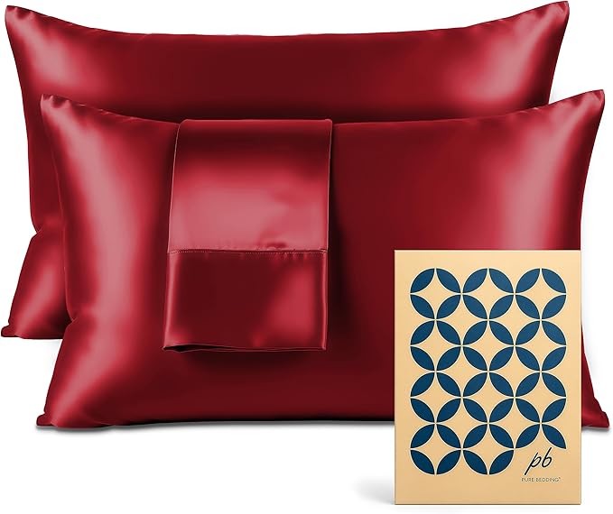 Pure Bedding Satin Pillowcase 2 Pack - King Size (20"x40", Burgundy) - Silky Pillow Cases for Hair and Skin - Satin Pillow Covers with Envelope Closure - Extra Soft Premium Microfiber