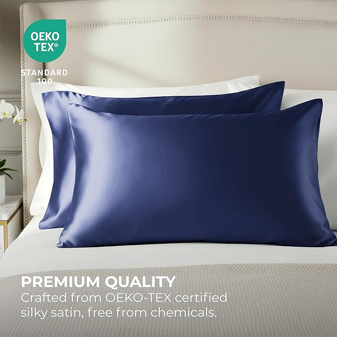 Pure Bedding Satin Pillowcase 2 Pack - King Size (20"x40", Midnight Blue) - Silky Pillow Cases for Hair and Skin - Satin Pillow Covers with Envelope Closure - Extra Soft Premium Microfiber