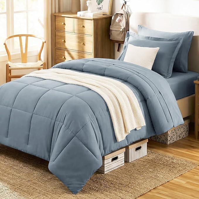 CozyLux Twin Comforter Set with Sheets Grayish Blue - Ultra-Soft 5 Pieces Bed in a Bag Twin Bed Set, Oeko-TEX Certified Bedding Set with Down Alternative Comforter, Sheets, Pillowcase & Sham
