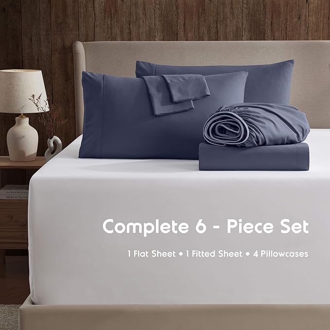 Nestl Extra Deep Full Sheet Set - 6 Piece Breathable & Cooling Sheets - Hotel Luxury Bedding Set w/18-24 Inch Deep Pockets - Easy & Secure Fit - Super Soft, Wrinkle Free & Comfy - Navy Blue